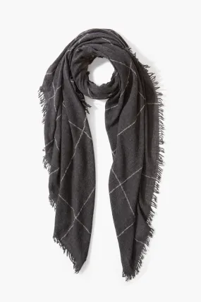 100% Cashmere Scarf Charcoal Windowpane