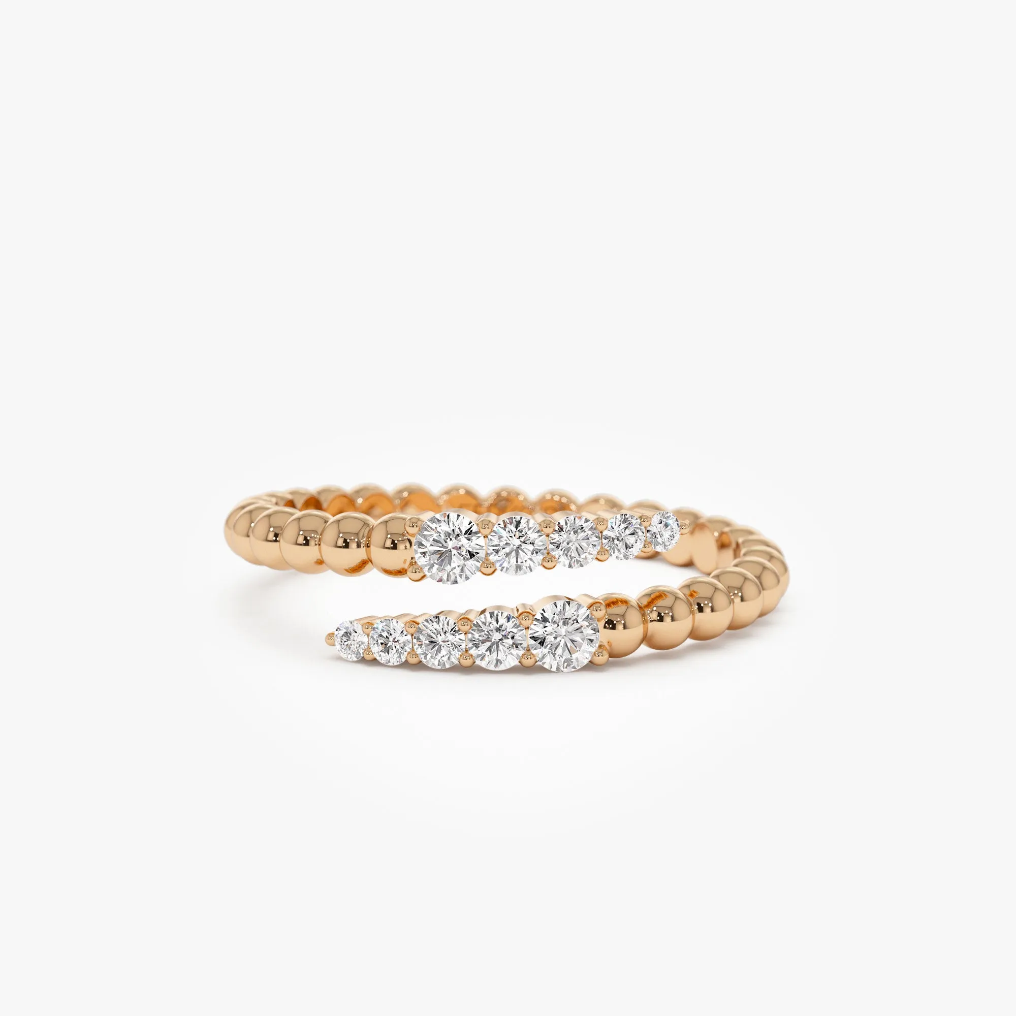 14k Beaded Diamond Cross Over Ring