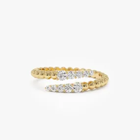 14k Beaded Diamond Cross Over Ring