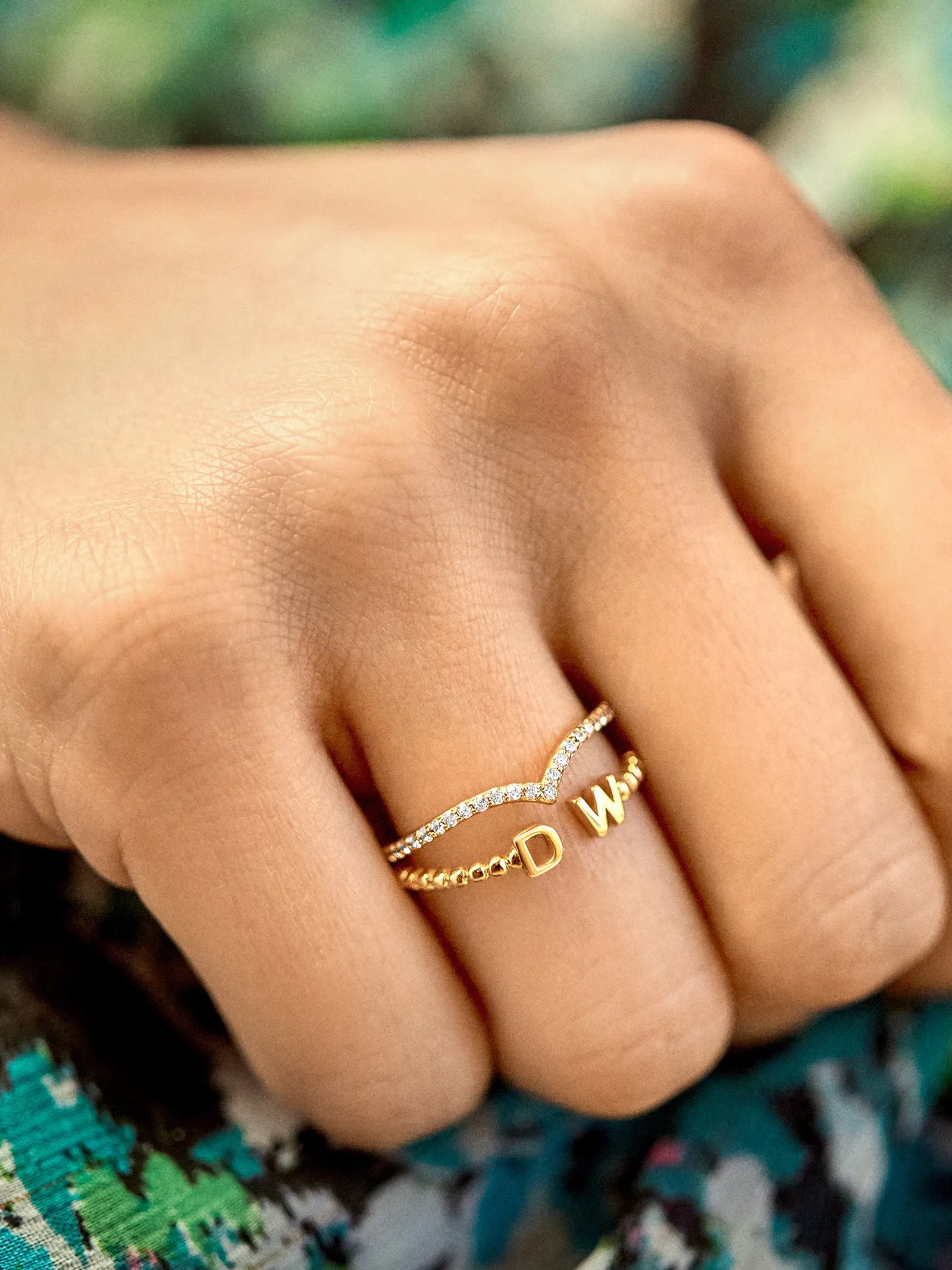 18K Gold Double Initial Custom Ring - Gold