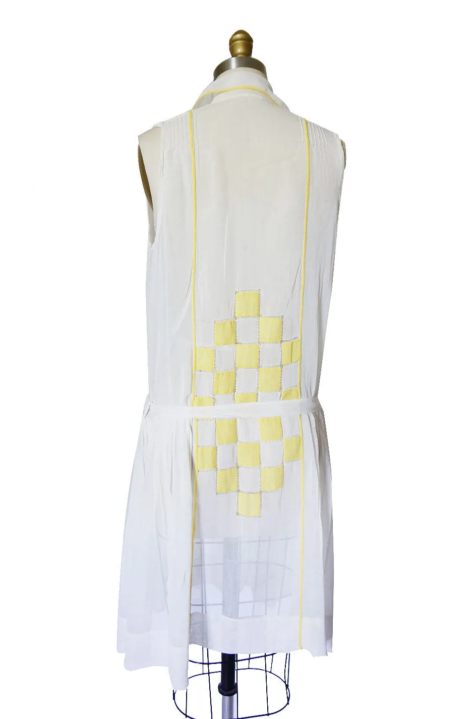 1920s French Check Cotton Batiste Dress