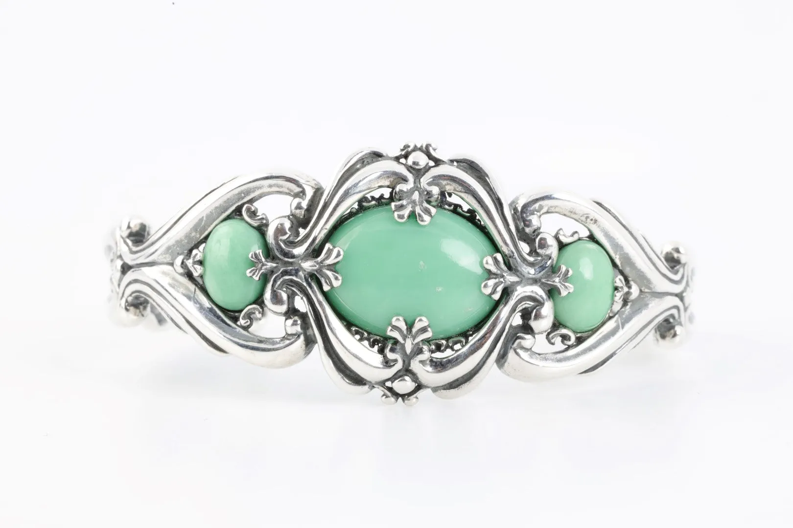 7" Carolyn Pollack 925 Silver Chrysoprase Cuff Bracelet (44.10g.)