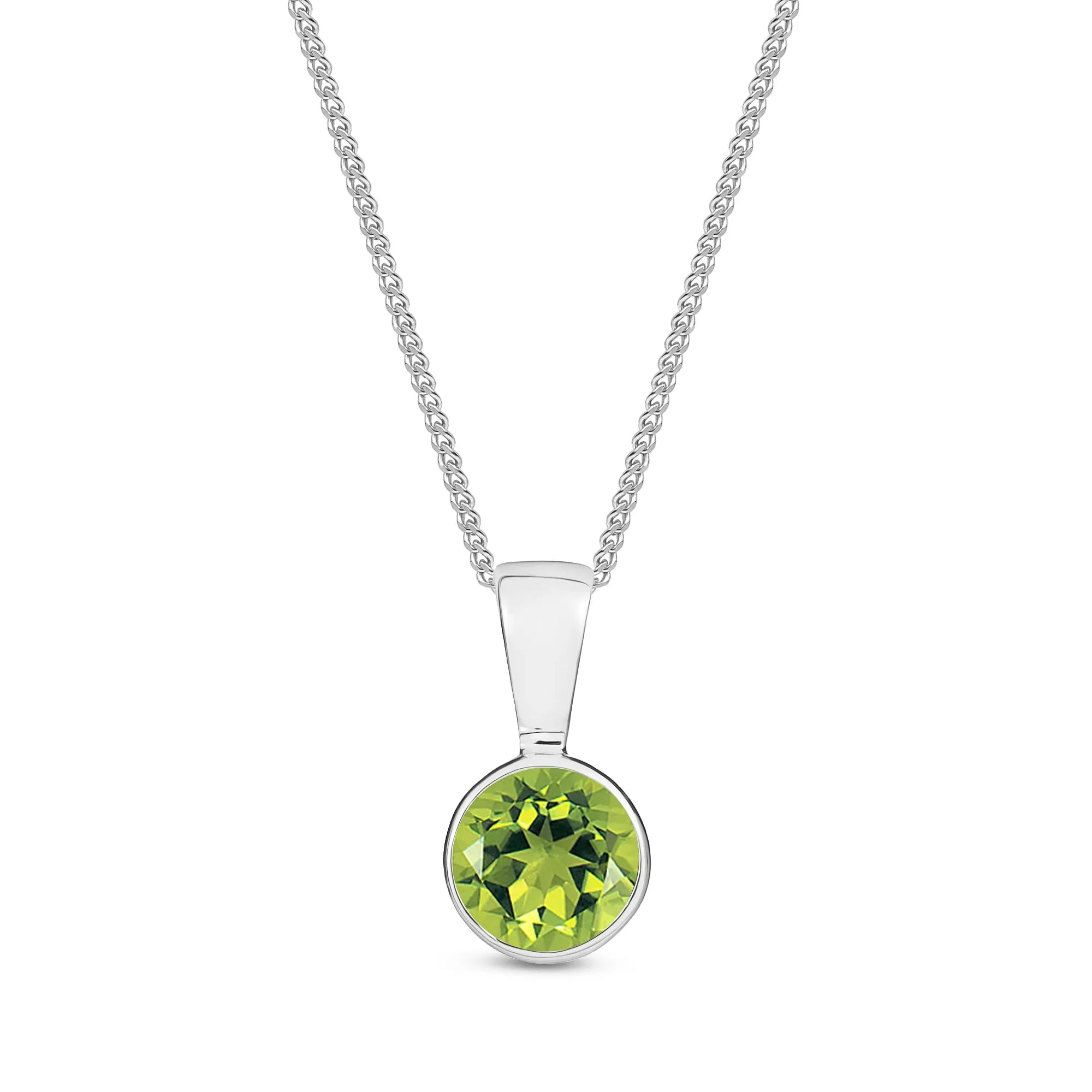 9ct White Gold Peridot Rub Over Round Pendant