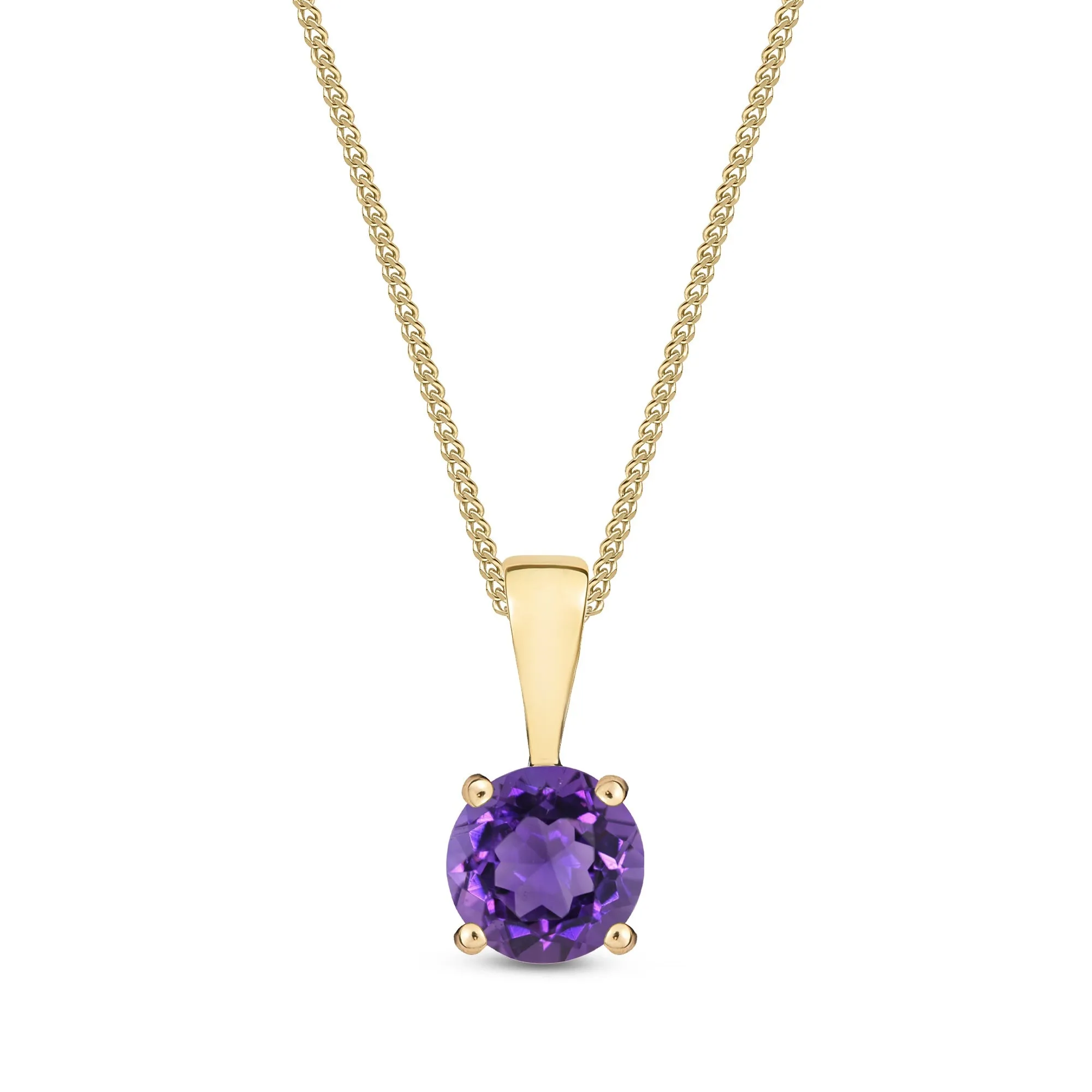 9ct Yellow Gold Amethyst Four Claw Round Pendant