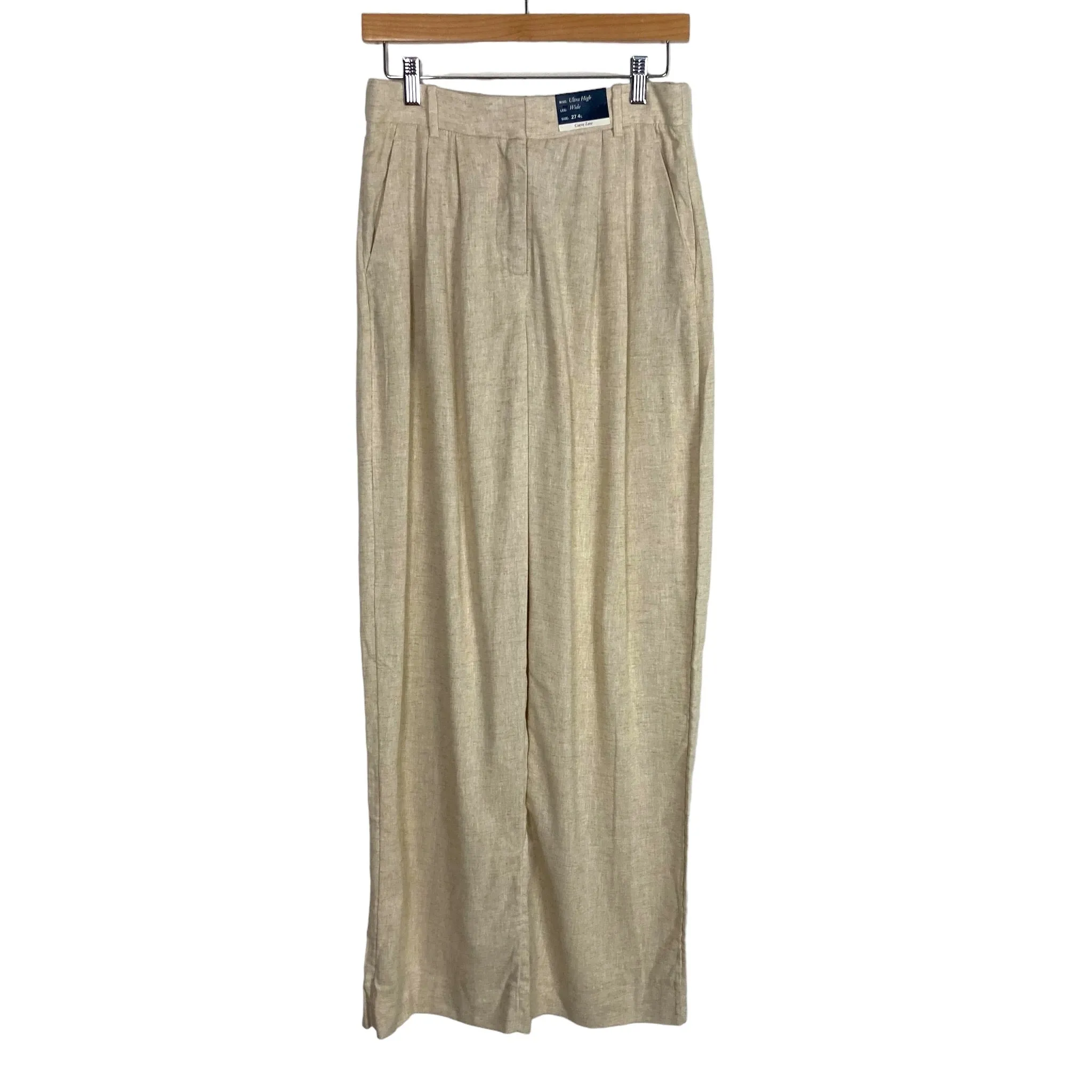 Abercrombie & Fitch Oatmeal Linen Ultra High Rise Curve Love Wide Leg Pants NWT- Size 27/4 Long (Inseam 31.5”)