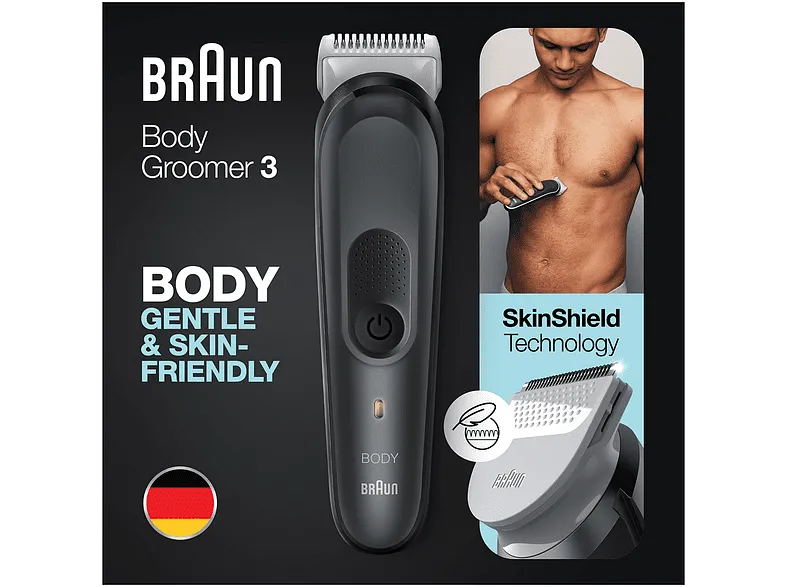 Afeitadora corporal – Braun 3 BG3340, Para hombres, Peine para zonas sensibles, Negro