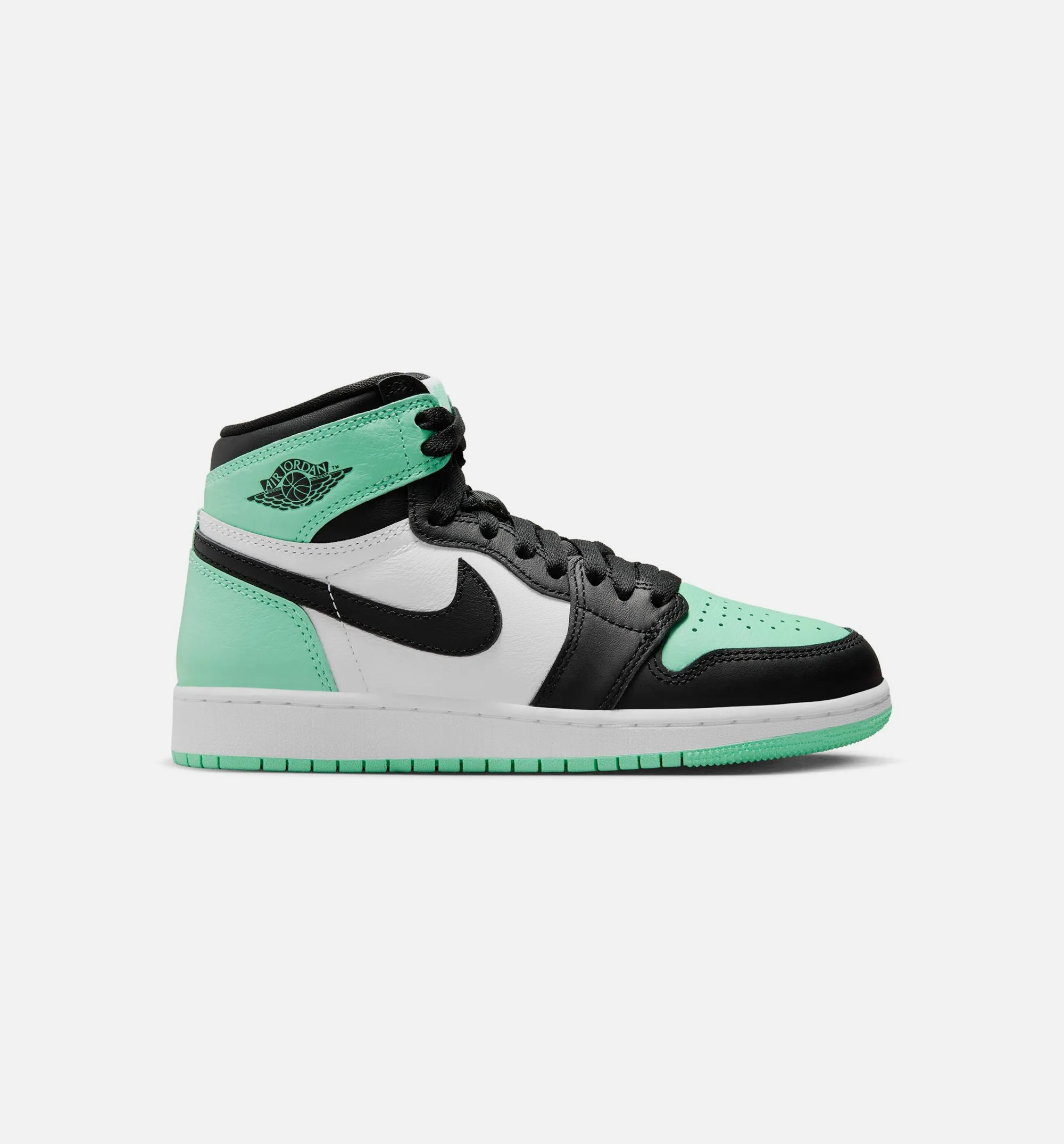 Air Jordan 1 Retro High OG Grade School Lifestyle Shoe - White/Black/Green Glow