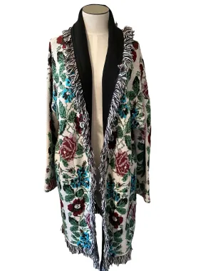 Aldomartins Size XS  Antique Floral Intarsia Knit Fringe Cardigan