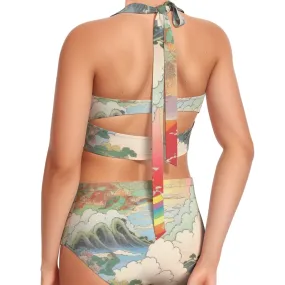 All-Over Print Women's Swimsuit Set With Halter