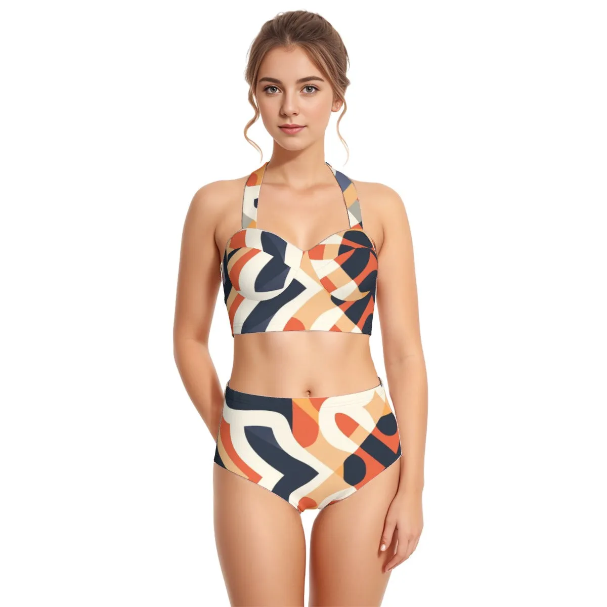 All-Over Print Women's Swimsuit Set With Halter