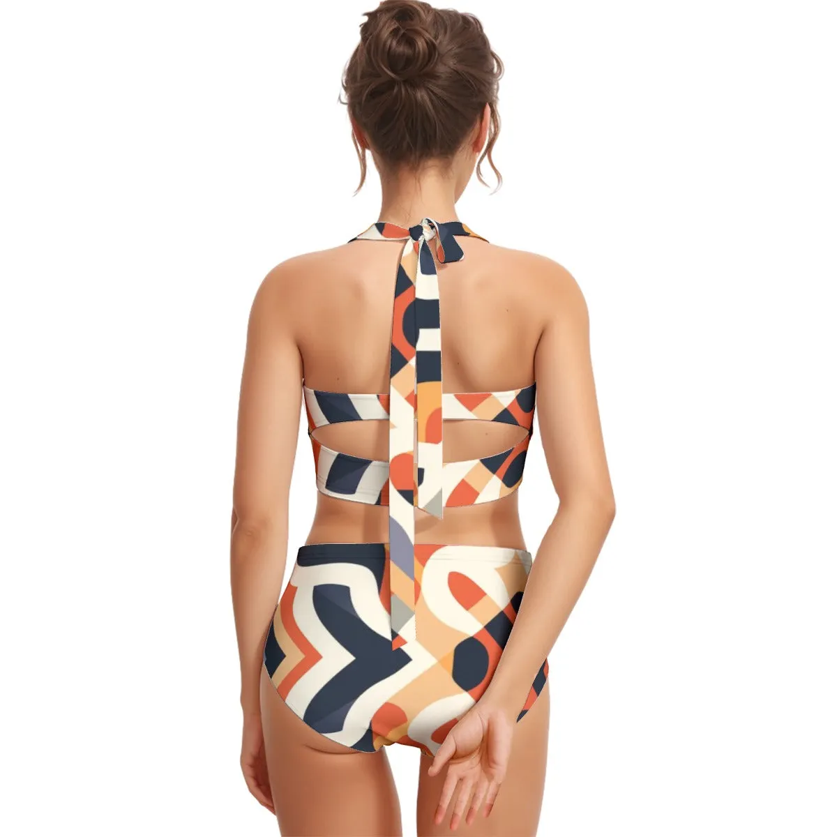 All-Over Print Women's Swimsuit Set With Halter