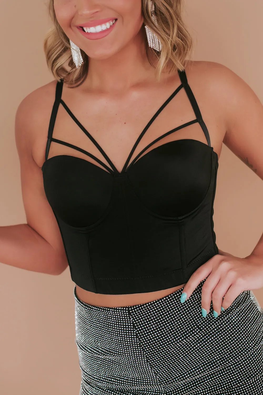 All The Craze Corset Top, Black