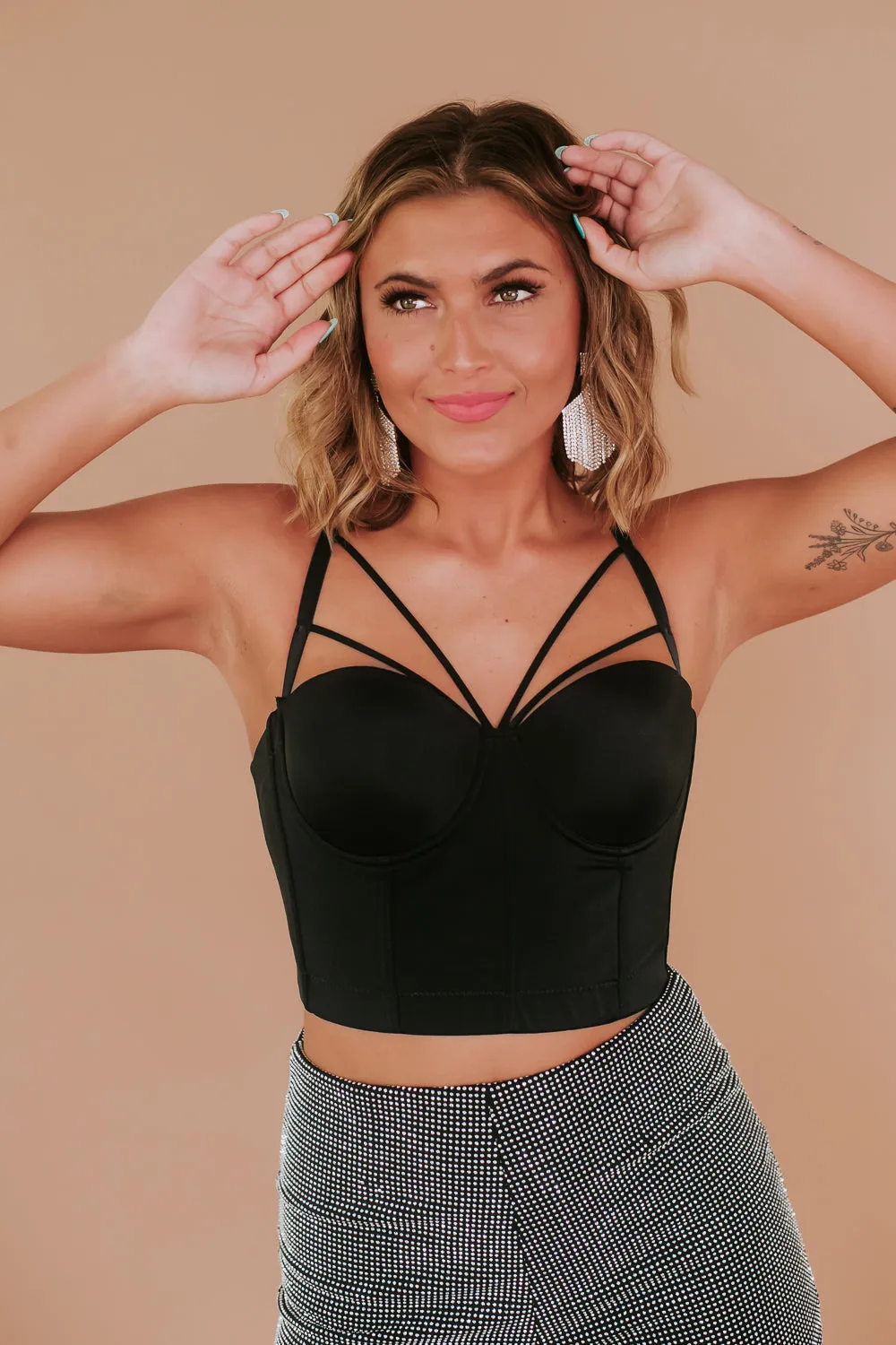 All The Craze Corset Top, Black