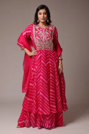 Anarkali Leheriya Organza Suit with Zardozi work.