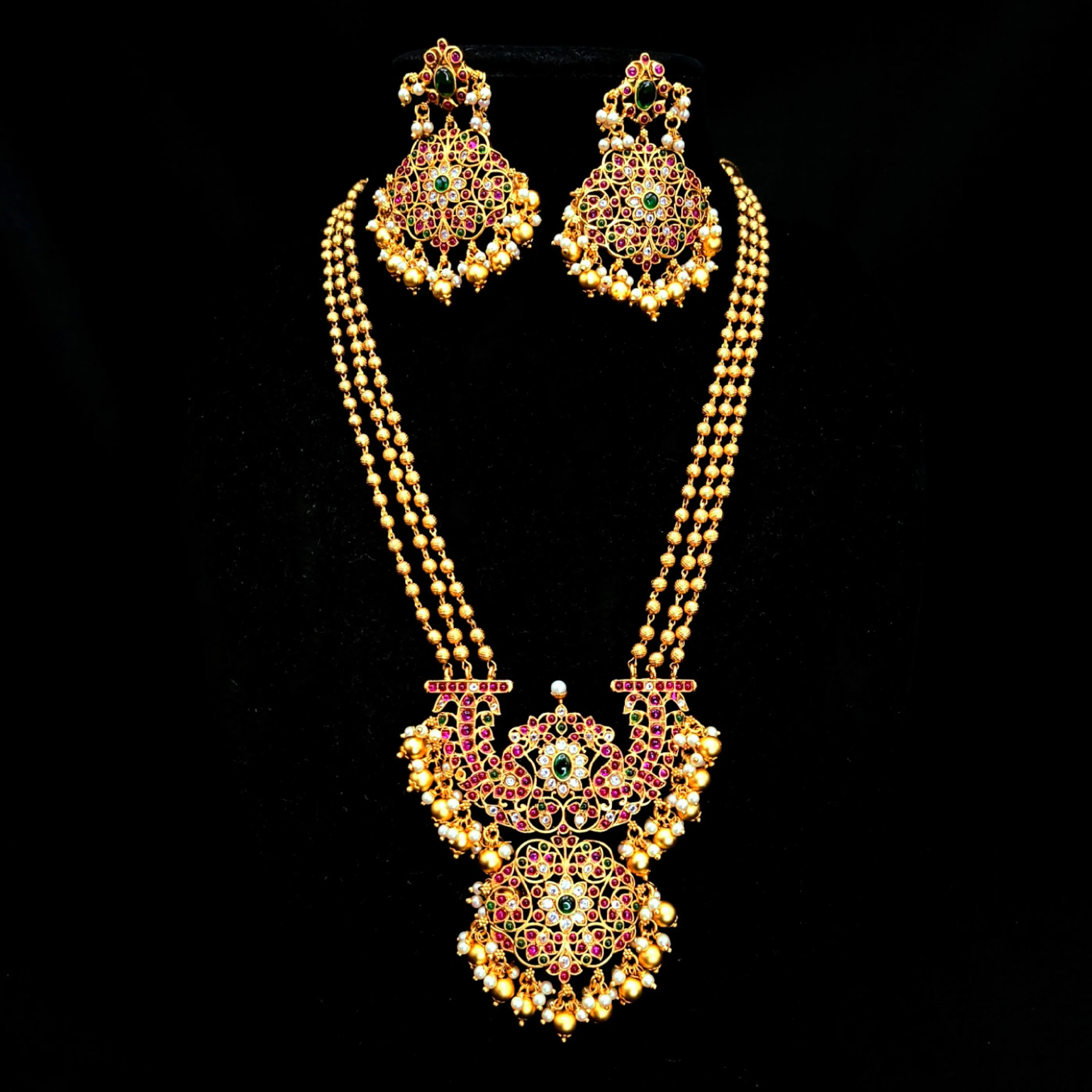 Antique Matte Gold Long Kemp Necklace Set