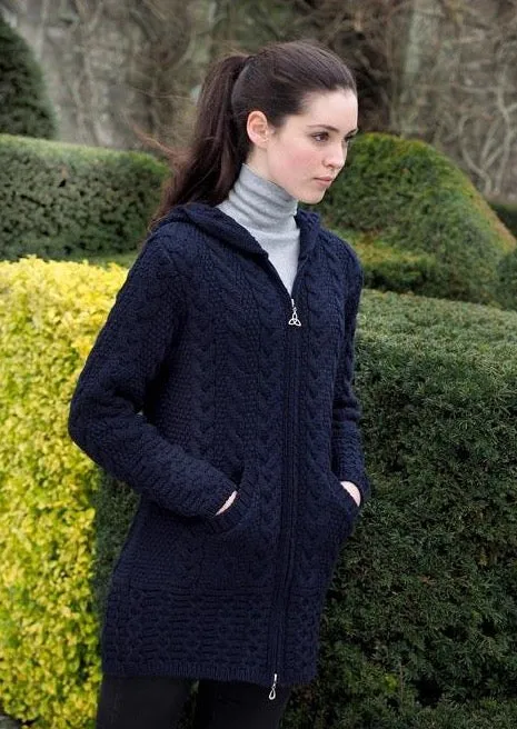 Aran Galway Cardigan With Celtic Knot Zipper | Navy