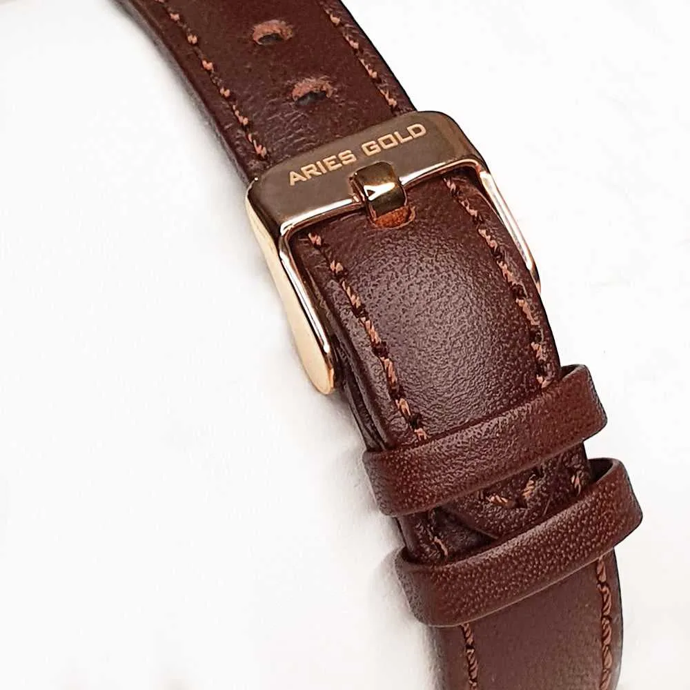 ARIES GOLD URBAN SANTOS ROSE GOLD STAINLESS STEEL L 1023 RG-W BROWN LEATHER STRAP WOMEN'S WATCH