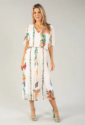 Artistic Print Plisse Pop Over Dress