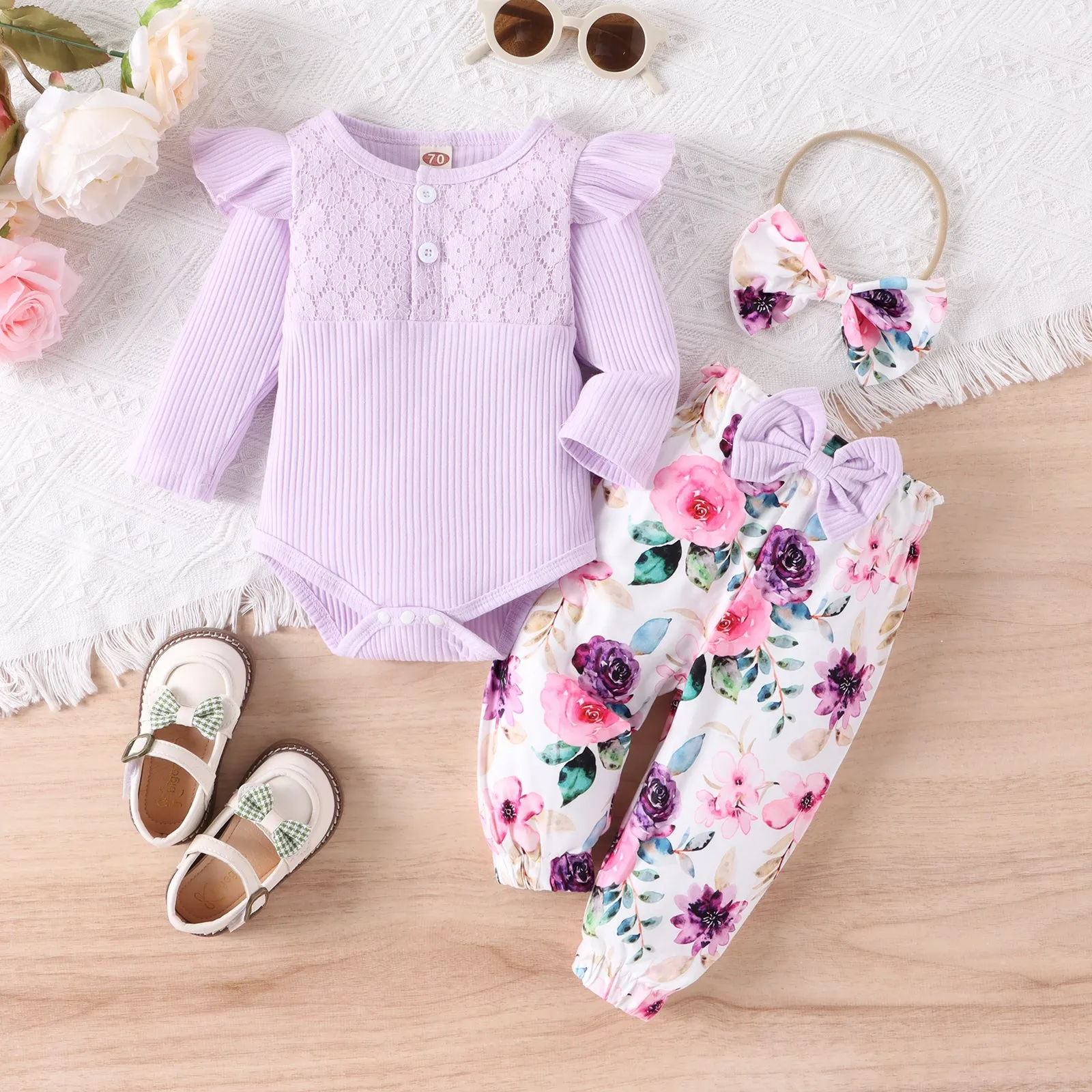 Baby Floral Set With Headband