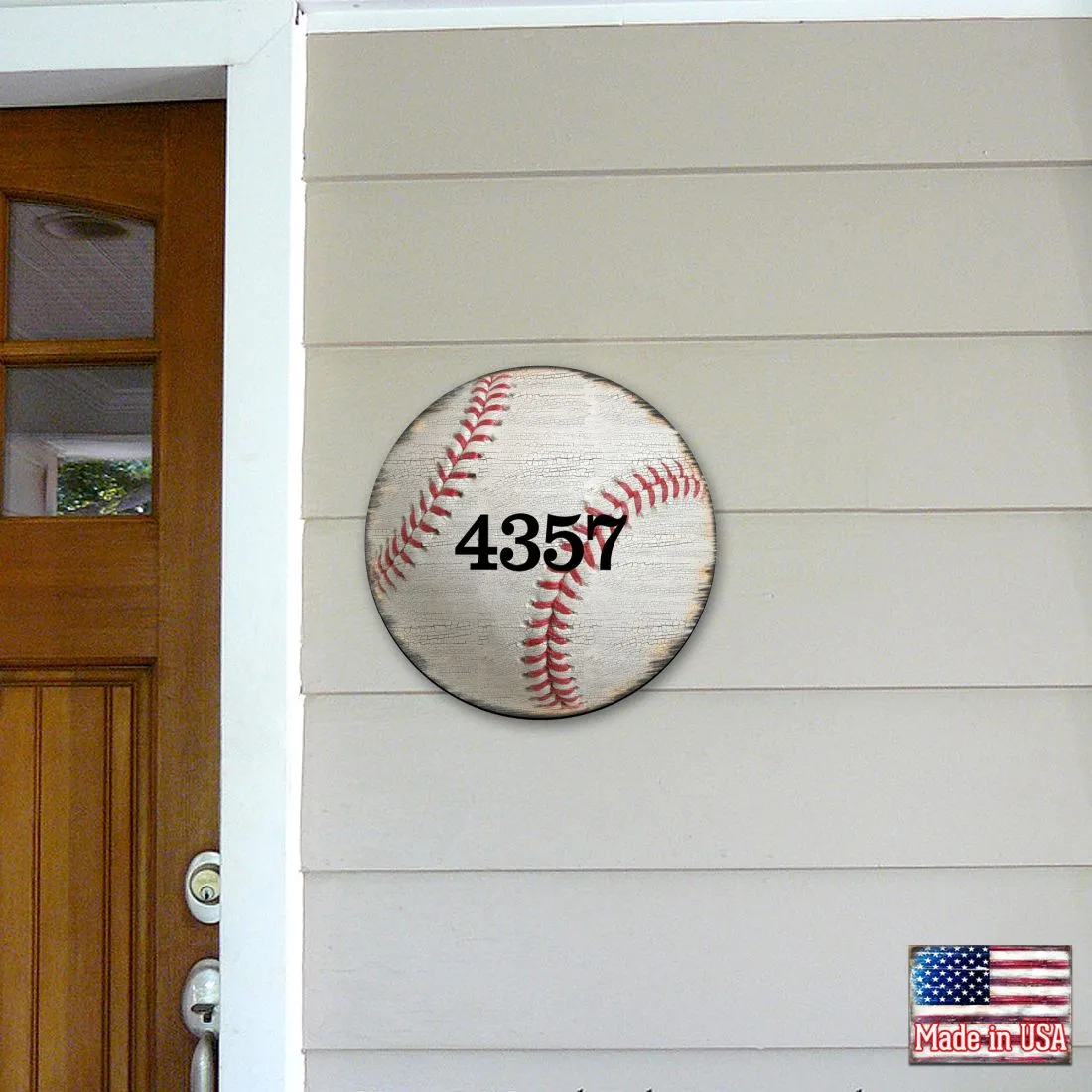 Baseball Wooden Custom House Number Sign by G. DeBrekht - Love Family Kids Décor - MA989803