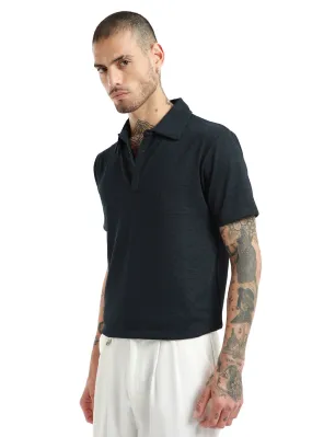 Basket Weave Dark Blue Polo T-shirt