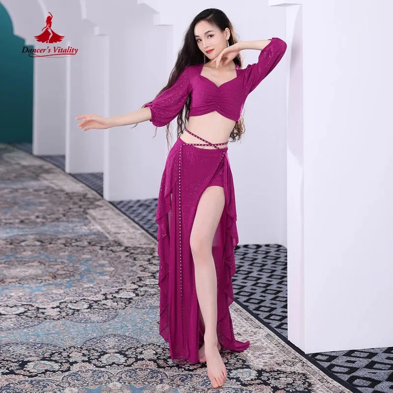 Belly Dance Clothes Suit for Women Winter Half Sleeves Top skirt 2pcs Oriental Training Suit Female Bellydancing Wear Outfit