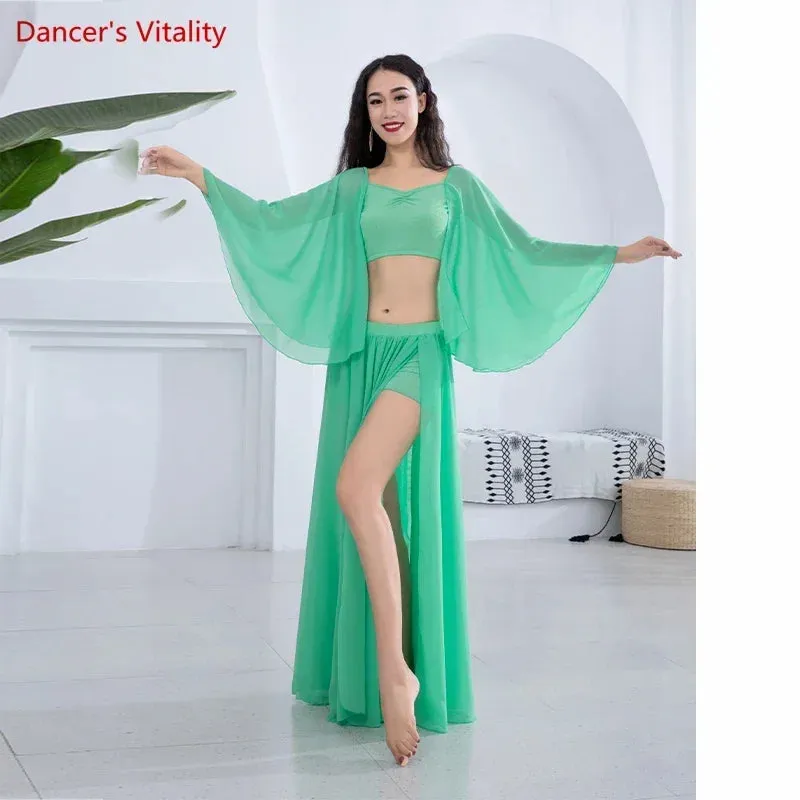 Belly Dance Costume Set Loudspeaker Sleeves sexy Split Chiffon Skirt 2pcs Customzied Adult Child Oriental Dance Wear 6XL