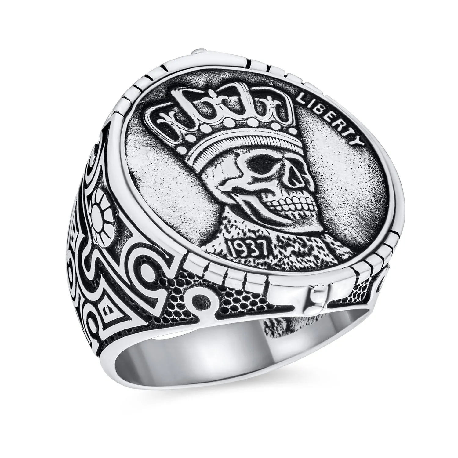 Big Day Of Dead Caribbean Pirate Red CZ Eyes Skull Head Ring Silver