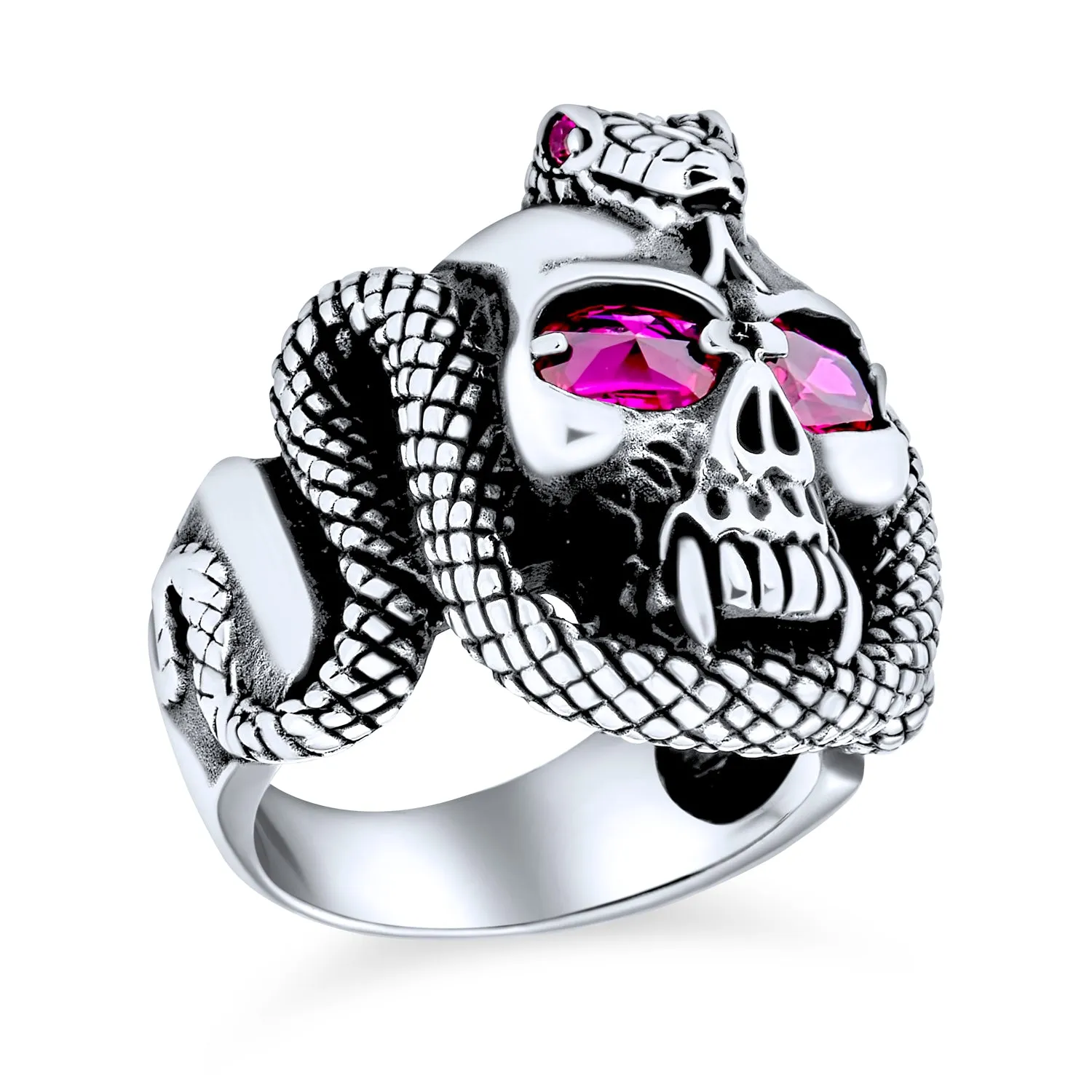 Big Day Of Dead Caribbean Pirate Red CZ Eyes Skull Head Ring Silver