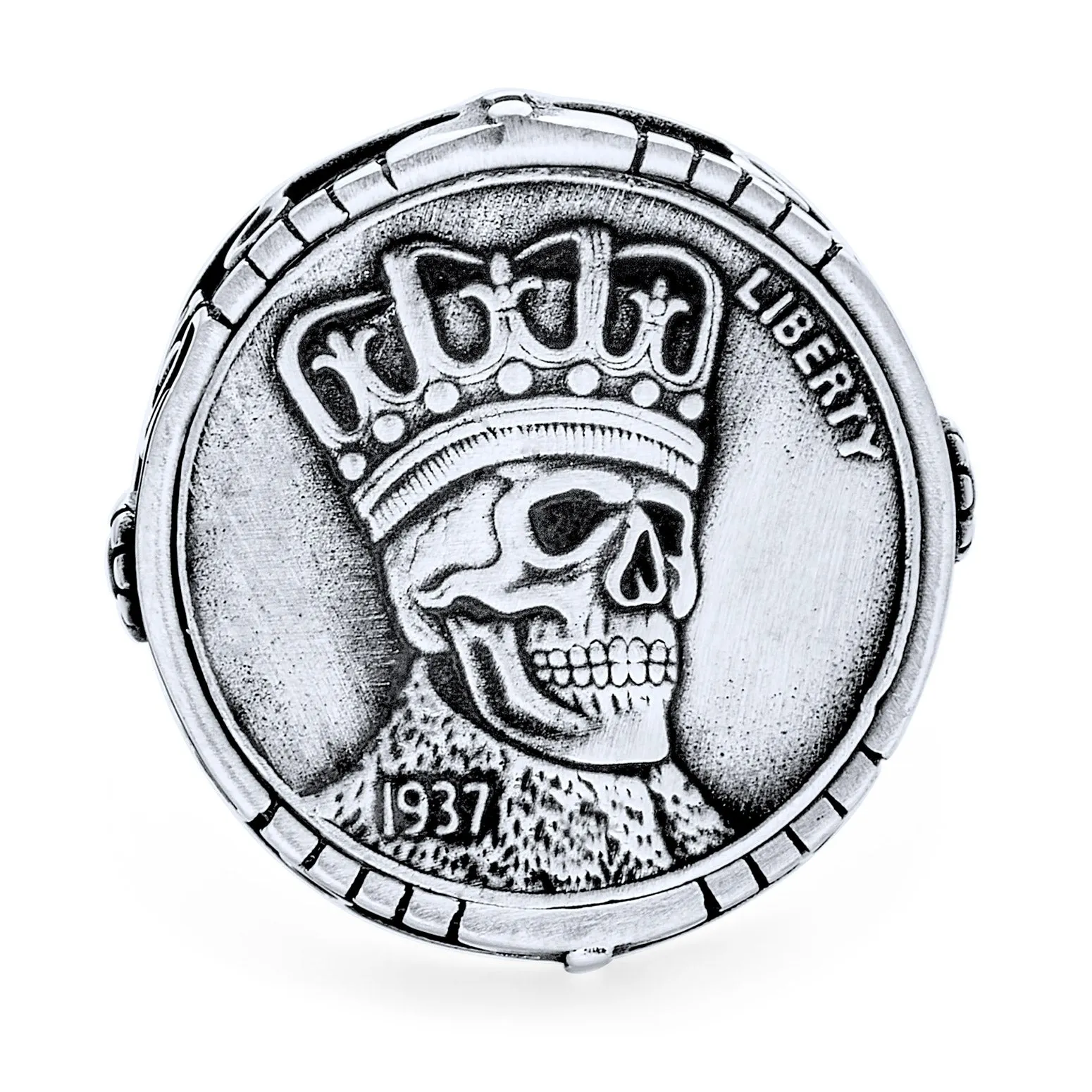 Big Day Of Dead Caribbean Pirate Red CZ Eyes Skull Head Ring Silver