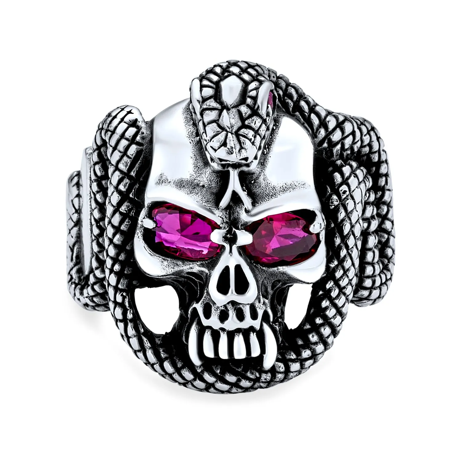 Big Day Of Dead Caribbean Pirate Red CZ Eyes Skull Head Ring Silver