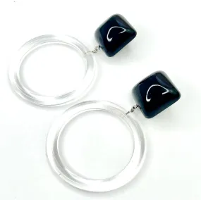 Black Cubed with Clear Donut Drop Earrings