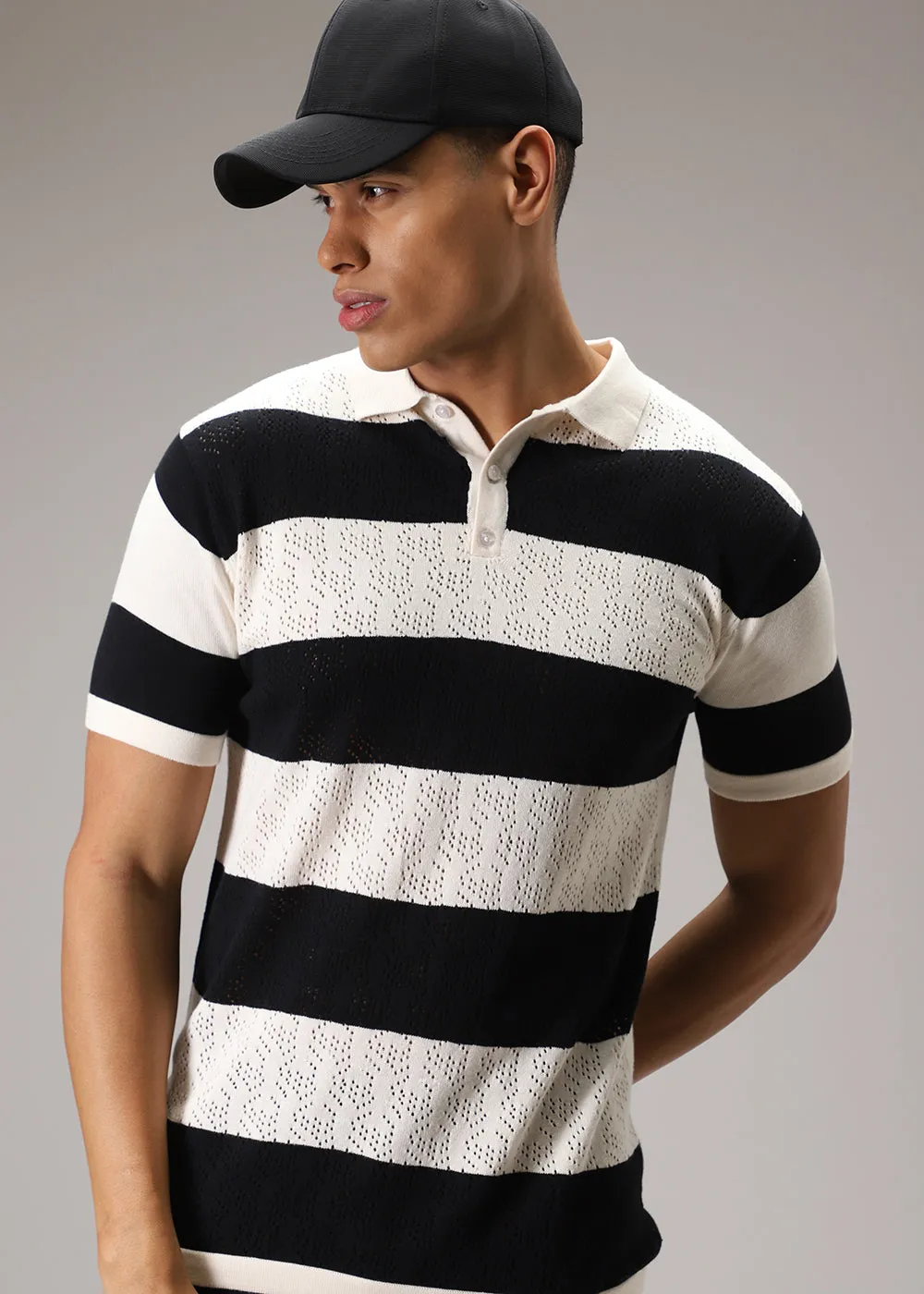 Black Knitted Polo T-shirt