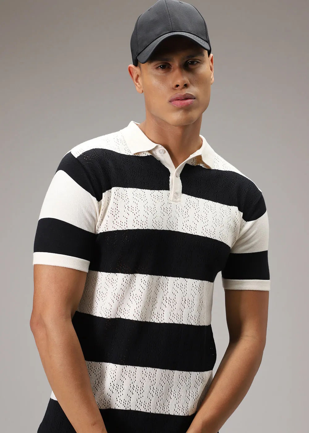 Black Knitted Polo T-shirt