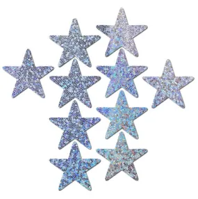 Body Minis: 10 Mini Silver Glitter Stars Nipple & Body Pasties