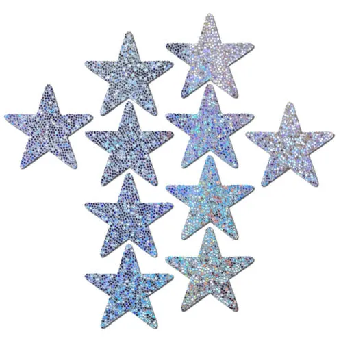 Body Minis: 10 Mini Silver Glitter Stars Nipple & Body Pasties