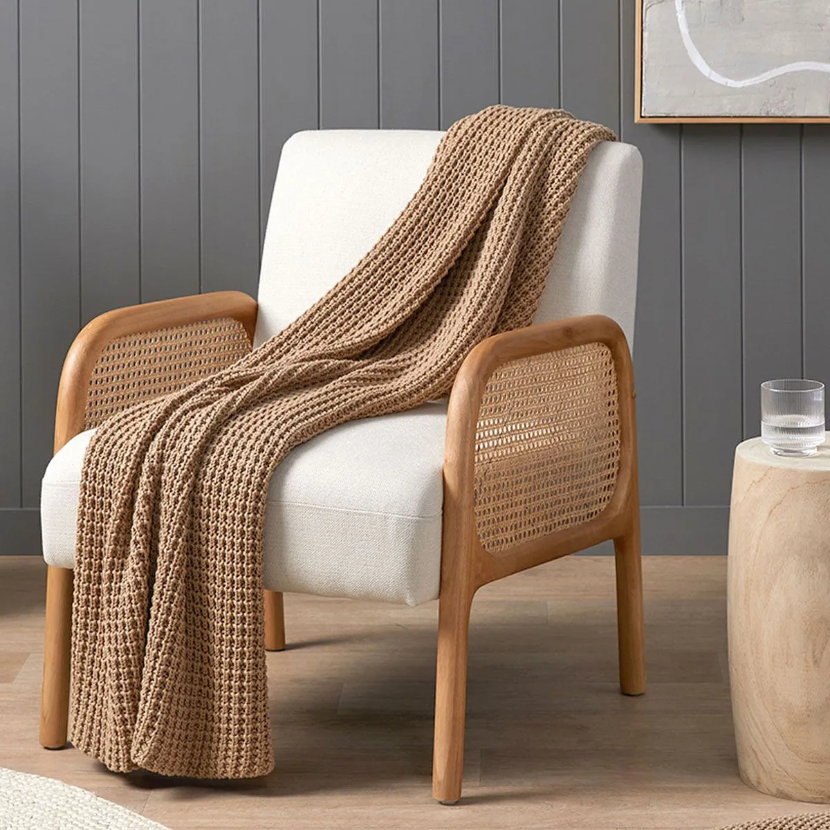 Brennan Knit Throw Rug - Latte