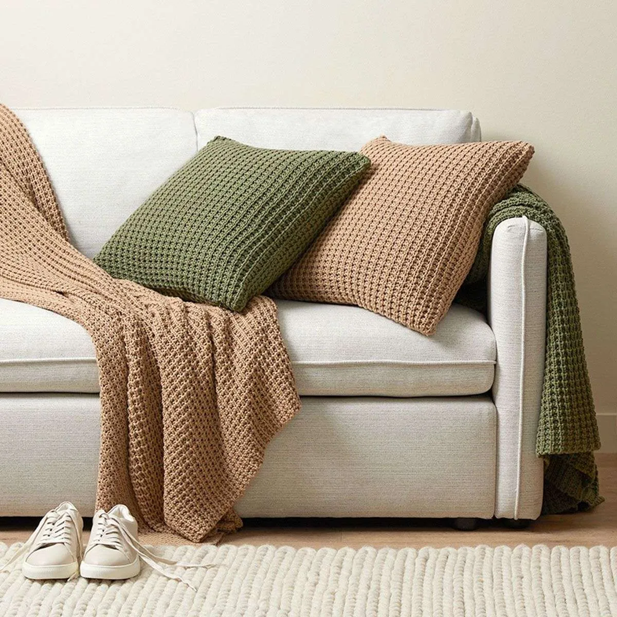 Brennan Knit Throw Rug - Latte