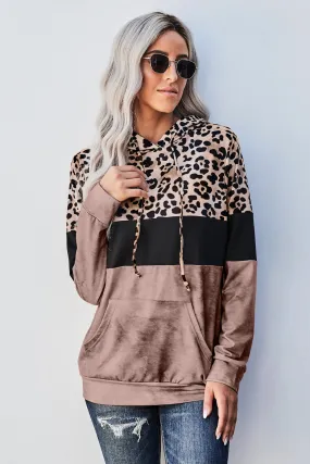 Brown Leopard Tie Dye Colorblock Hoodie