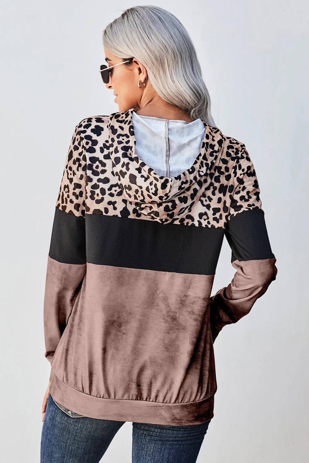 Brown Leopard Tie Dye Colorblock Hoodie