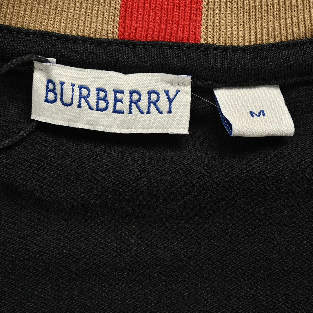 Burberry Check Collar T-Shirt in Black