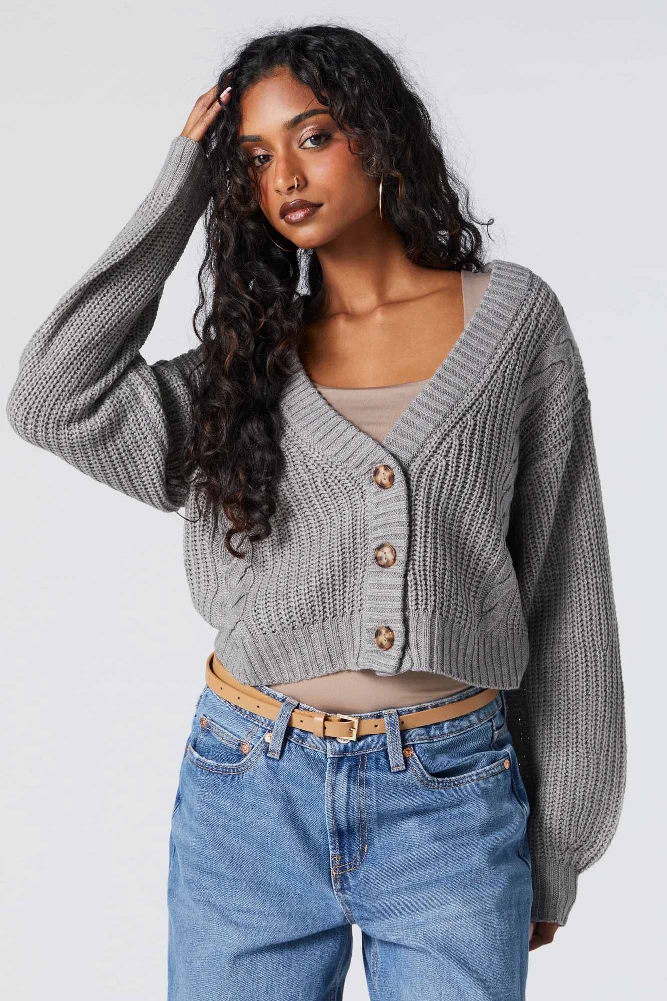 Cable Knit Button-Up Cardigan