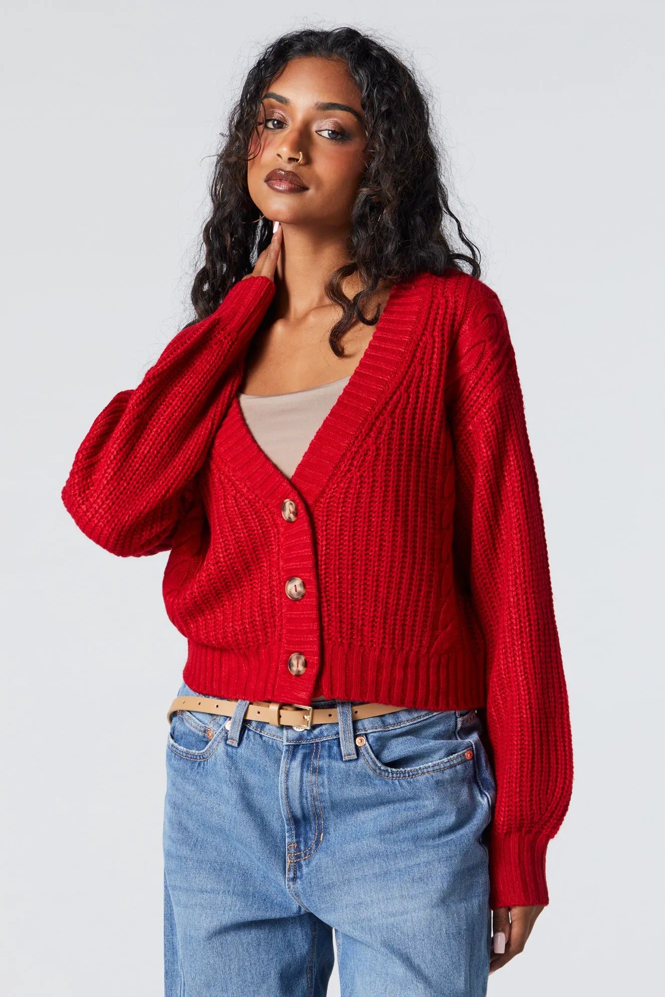 Cable Knit Button-Up Cardigan