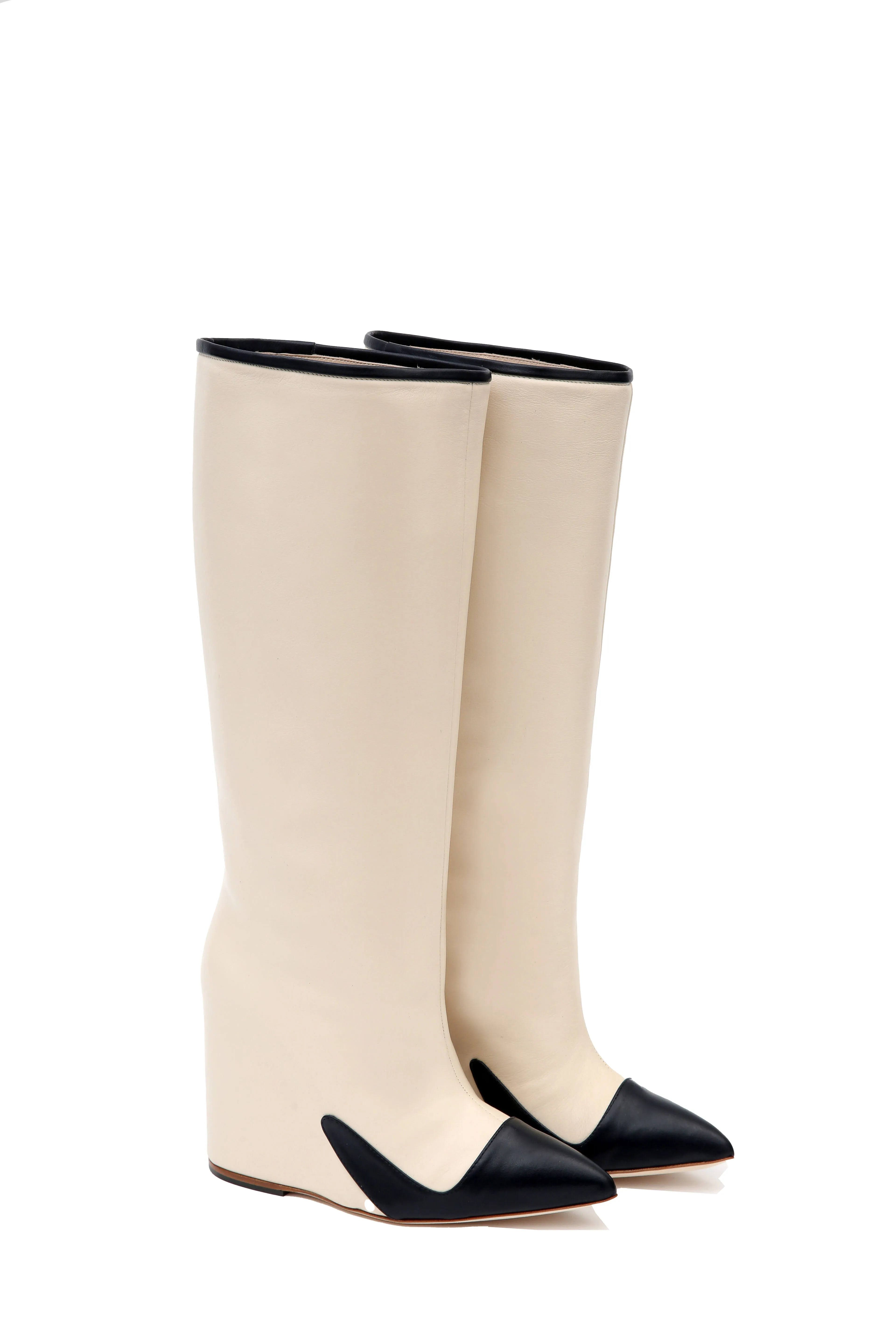 Candy Buttercup Cream and Black Calfskin Pull-on Boots