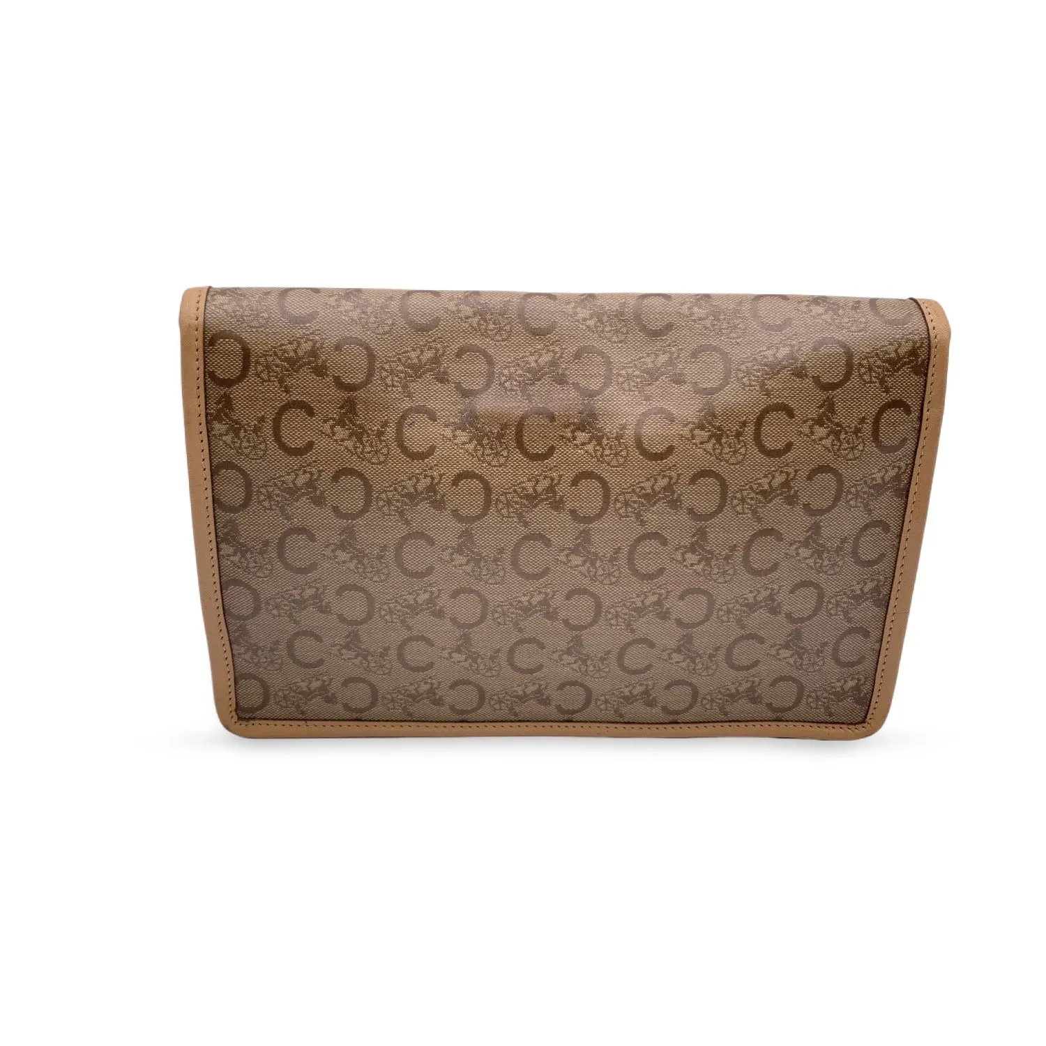 Celine Vintage Beige Vinyl C Macadam Canvas Clutch Bag Purse