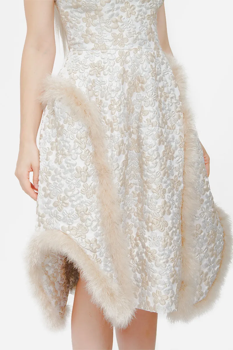 CHAMPAGNE MARABOU FEATHER DRESS