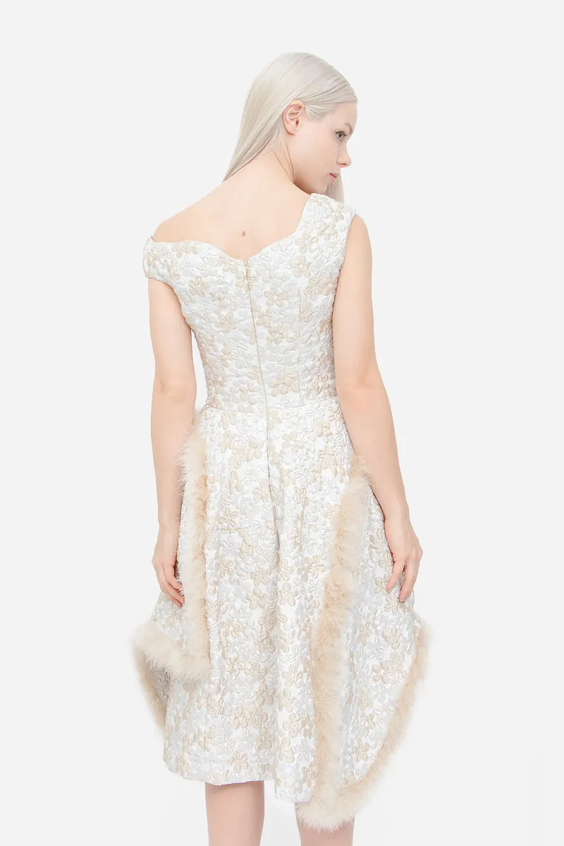 CHAMPAGNE MARABOU FEATHER DRESS