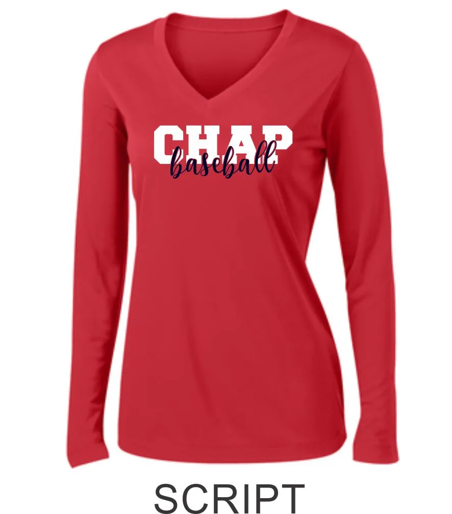 Chap Baseball Ladies Wicking Long Sleeve Tee in 3 Designs