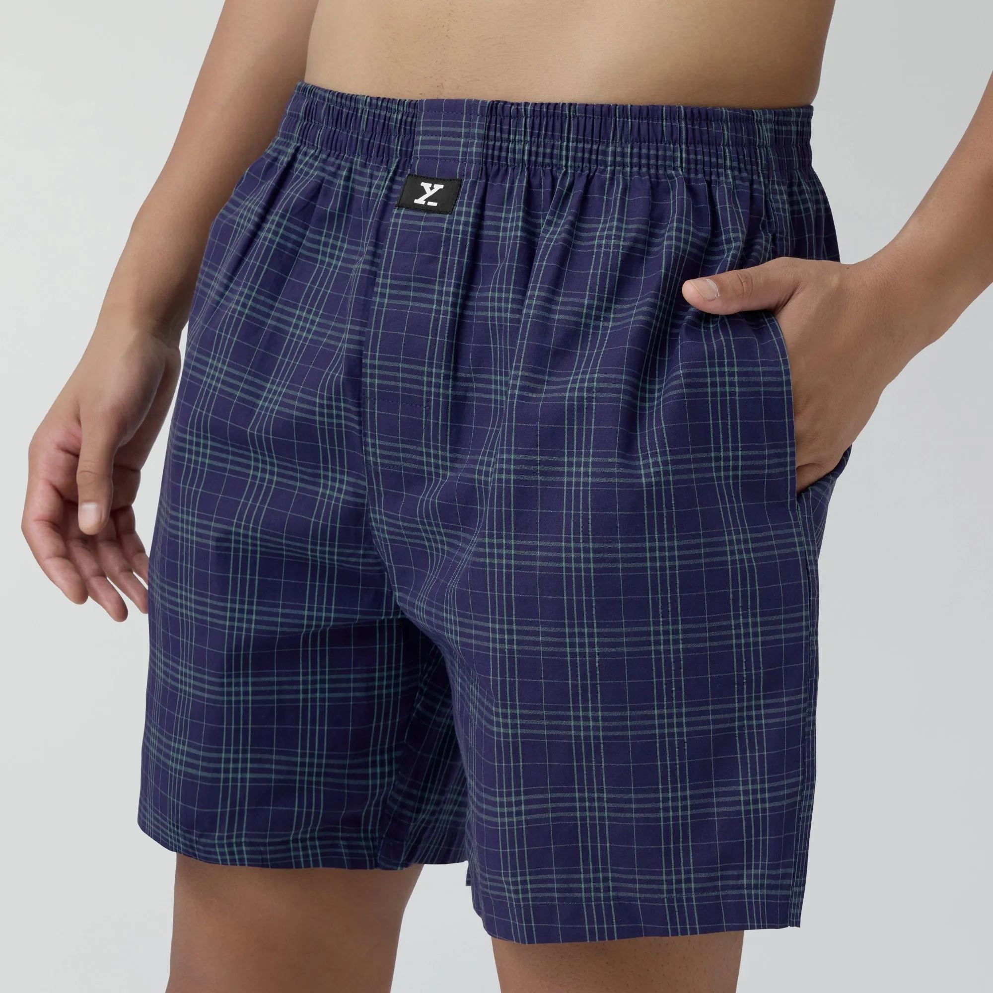 Checkmate Combed Cotton Boxer Shorts Storm Blue