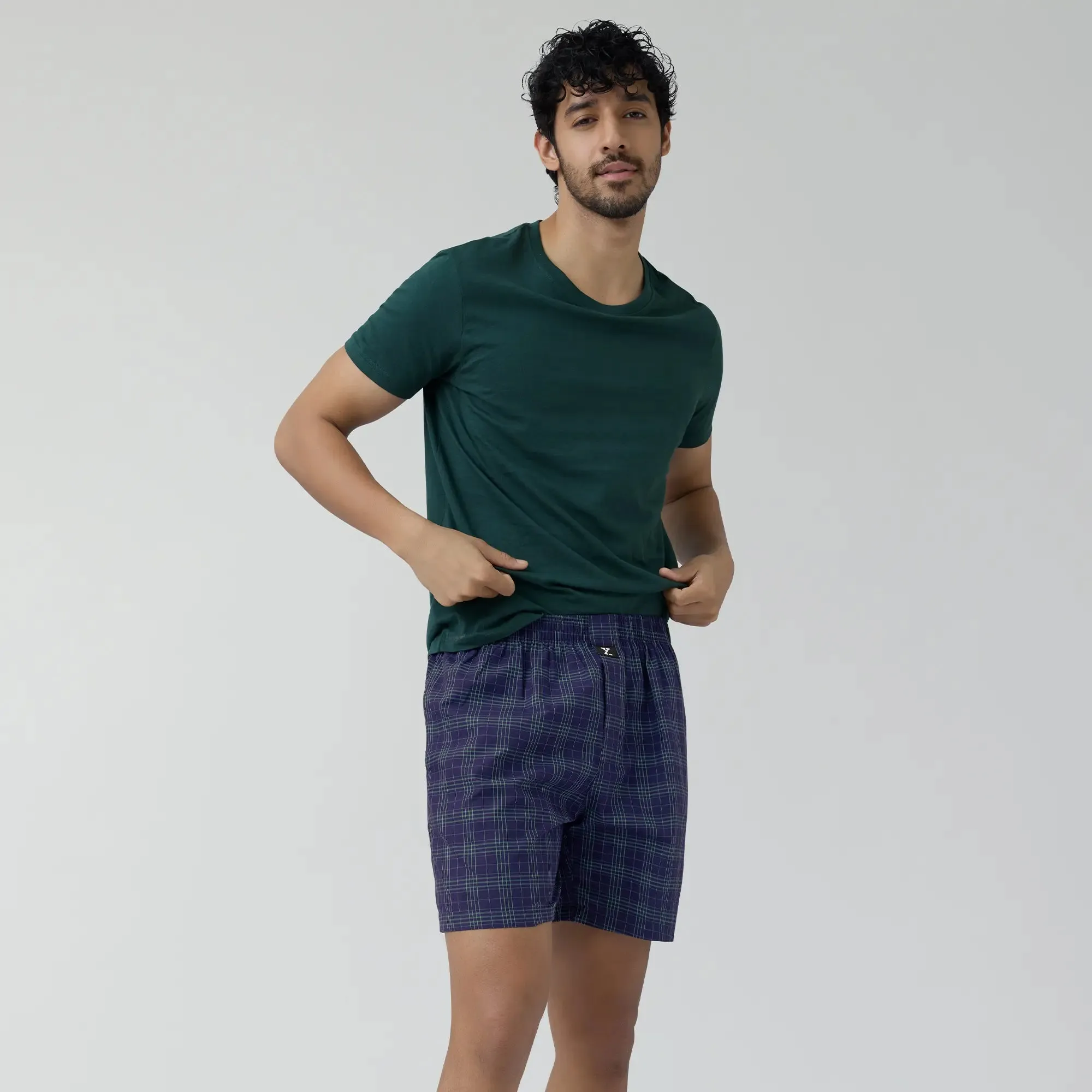 Checkmate Combed Cotton Boxer Shorts Storm Blue